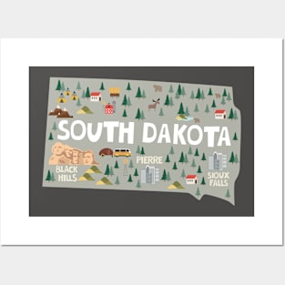 South Dakota State USA Illustrated Map Posters and Art